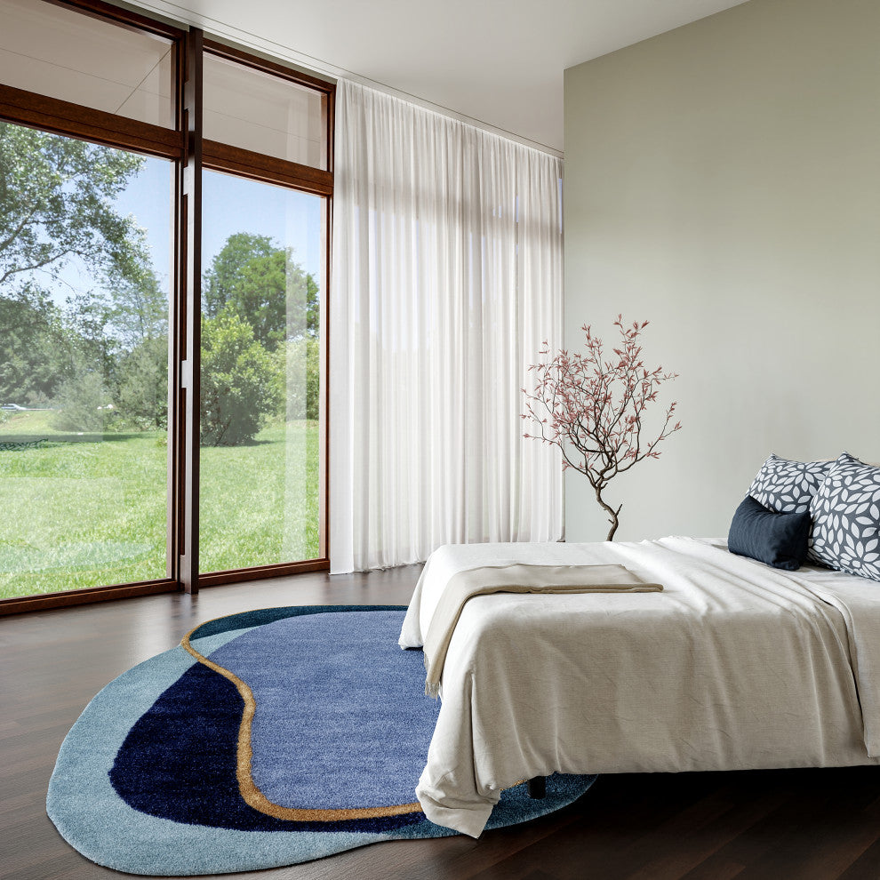 Greenwich Abstract Wool Area Rug, Blue Multicolor 4'x6'