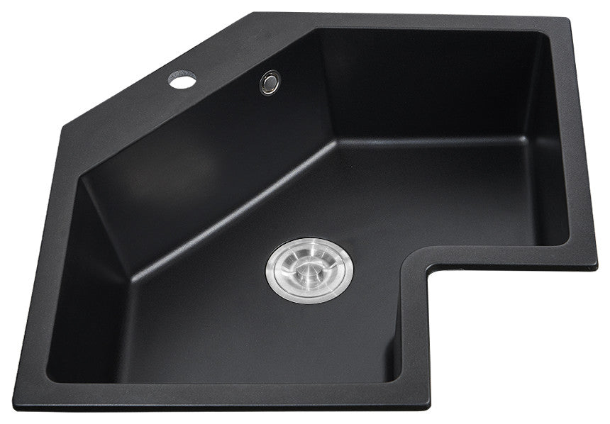 25" Drop In Corner Kitchen Sink Modern Single Bowl Quartz Irregular Sink, Black