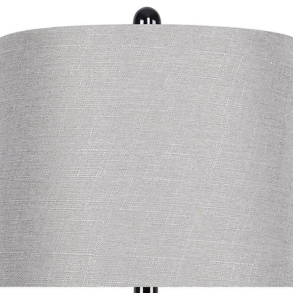 27" Curvy Gun Metal Table Lamps with Gray Textured Slub Linen Shades, Set of 2