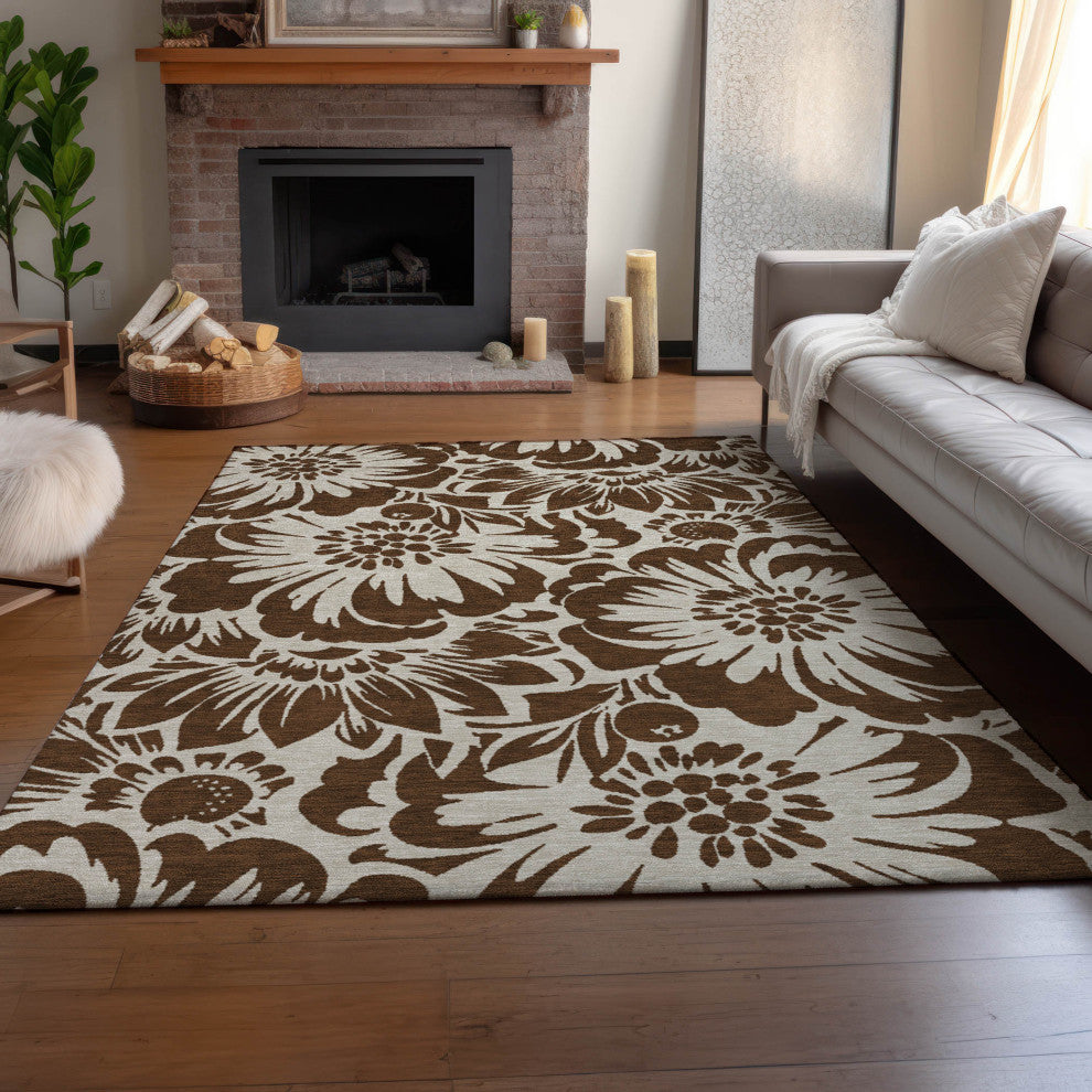 Premium Machine Washable Mayfield AMF551 Brown 3' x 5' Rug