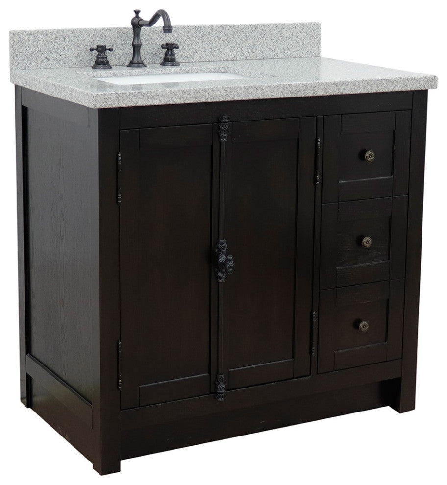 37" Vanity, Brown Ash With Gray Granite Top, Left Doors/Left Rectangle Sink