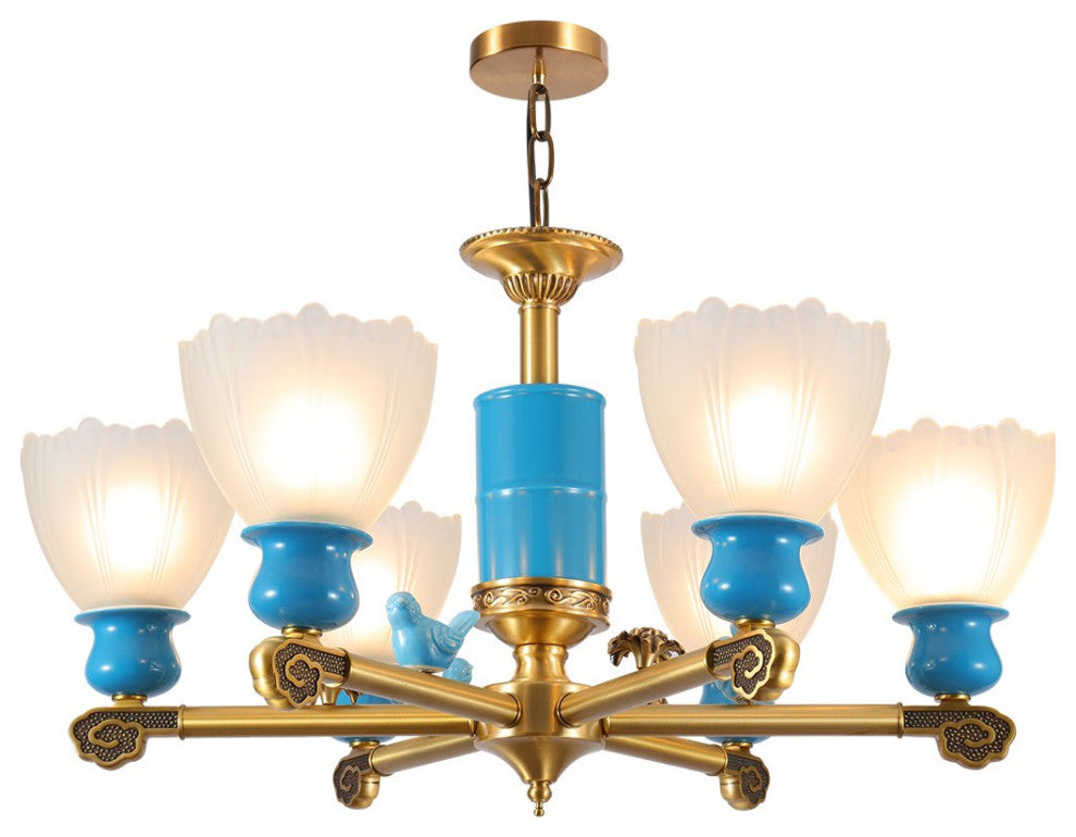 Modern blue chandelier lights for home decor with glass shade