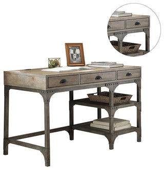 Desk with 3 Drawers, Weathered Oak and Antique Silver
