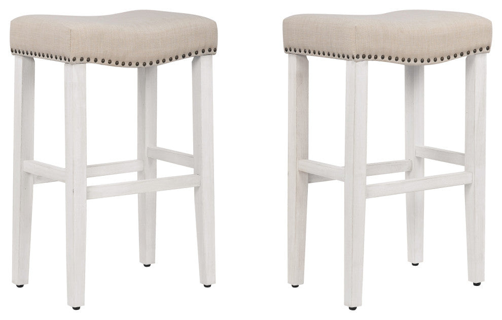 WestinTrends 2PC 29" Upholstered Saddle Seat Bar Height Stool Set, Accent Chair, Beige