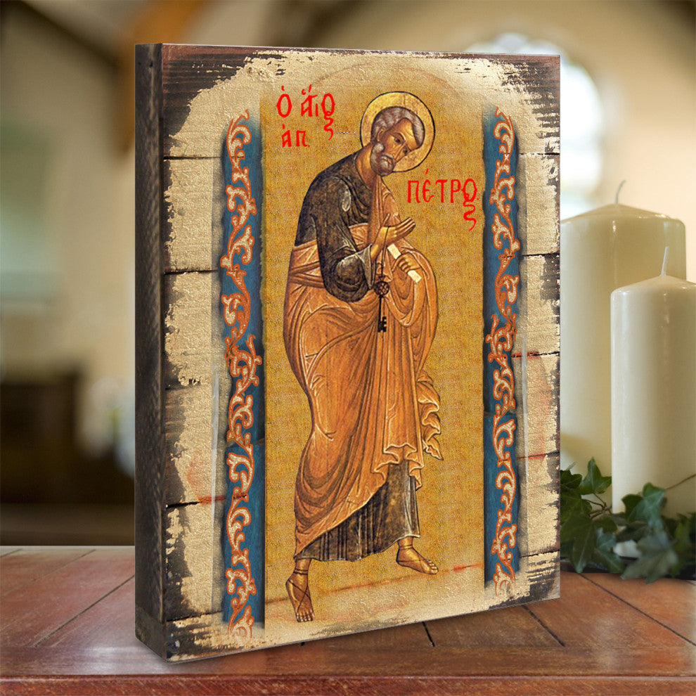 Icon Saint Peter Wall Art On Wood, 16 Inch