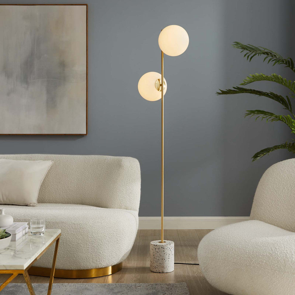 Floor Lamp Light, Gold, Glass, Modern, Mid Century Cafe Bistro Hospitality