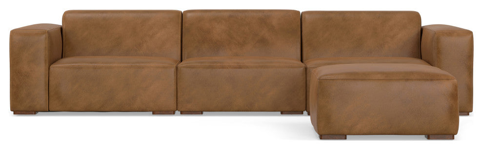 Rex 3-Seater Modular Sofa and Ottoman Set in Genuine Leather