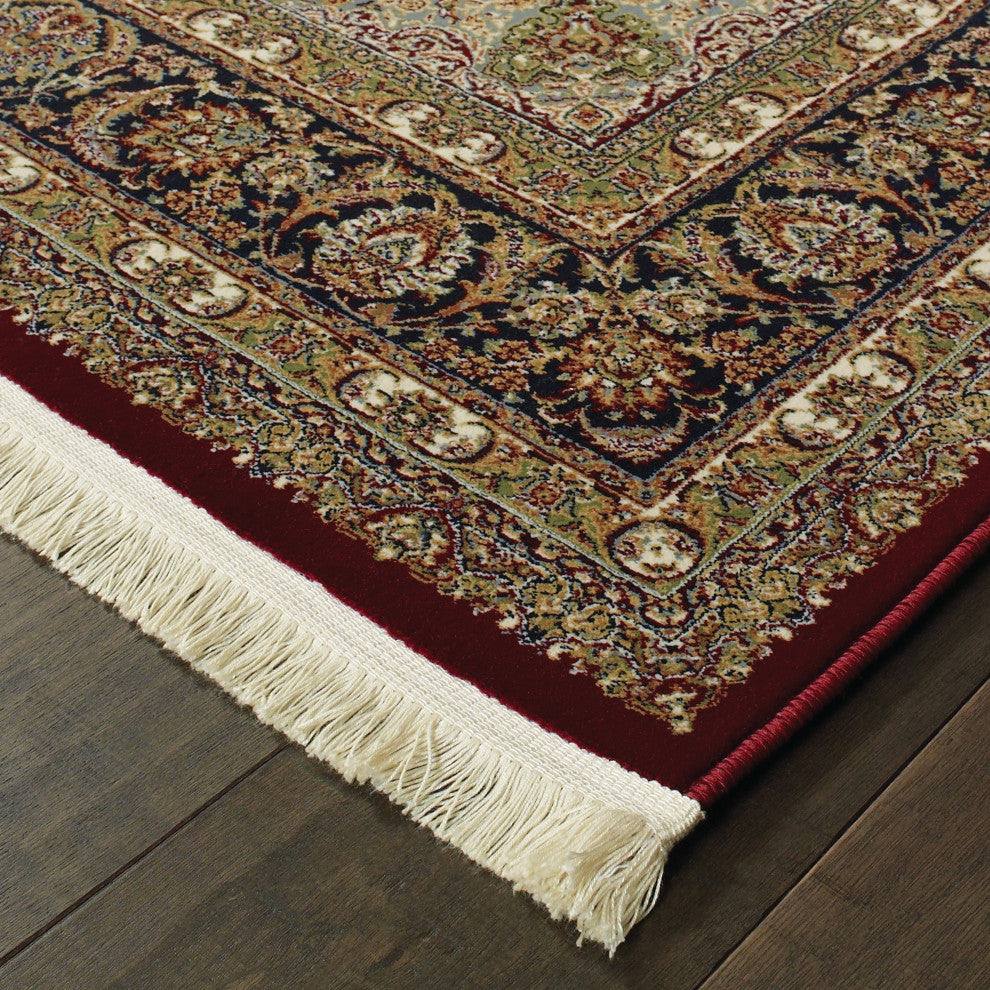 Mackenzie Intricate Medallion Red/ Multi Fringed Area Rug, 7''10"X10''10"