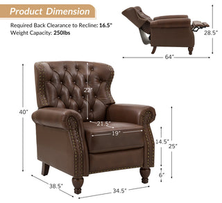 Genuine Leather Recliner, Set of 2, Brown