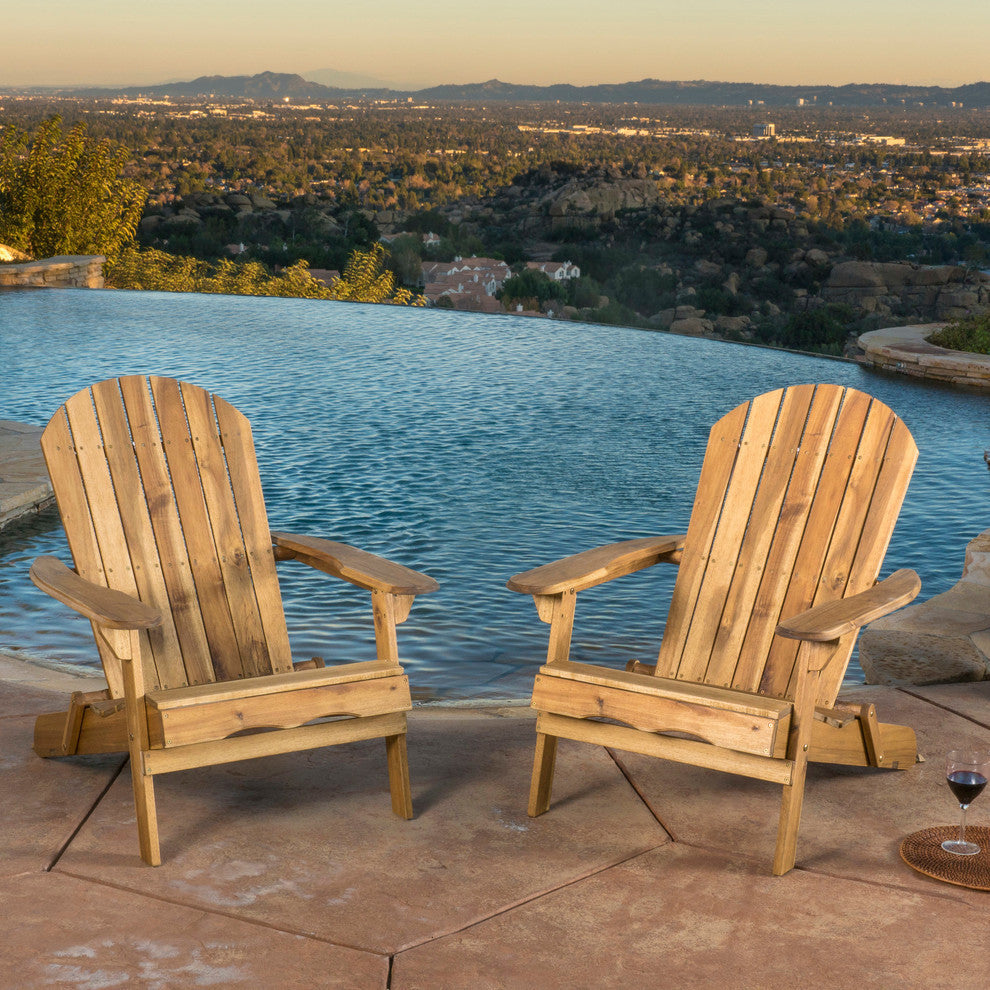 GDF Studio Katherine Outdoor Reclining Wood Adirondack Chairs, Set of 2, Natural