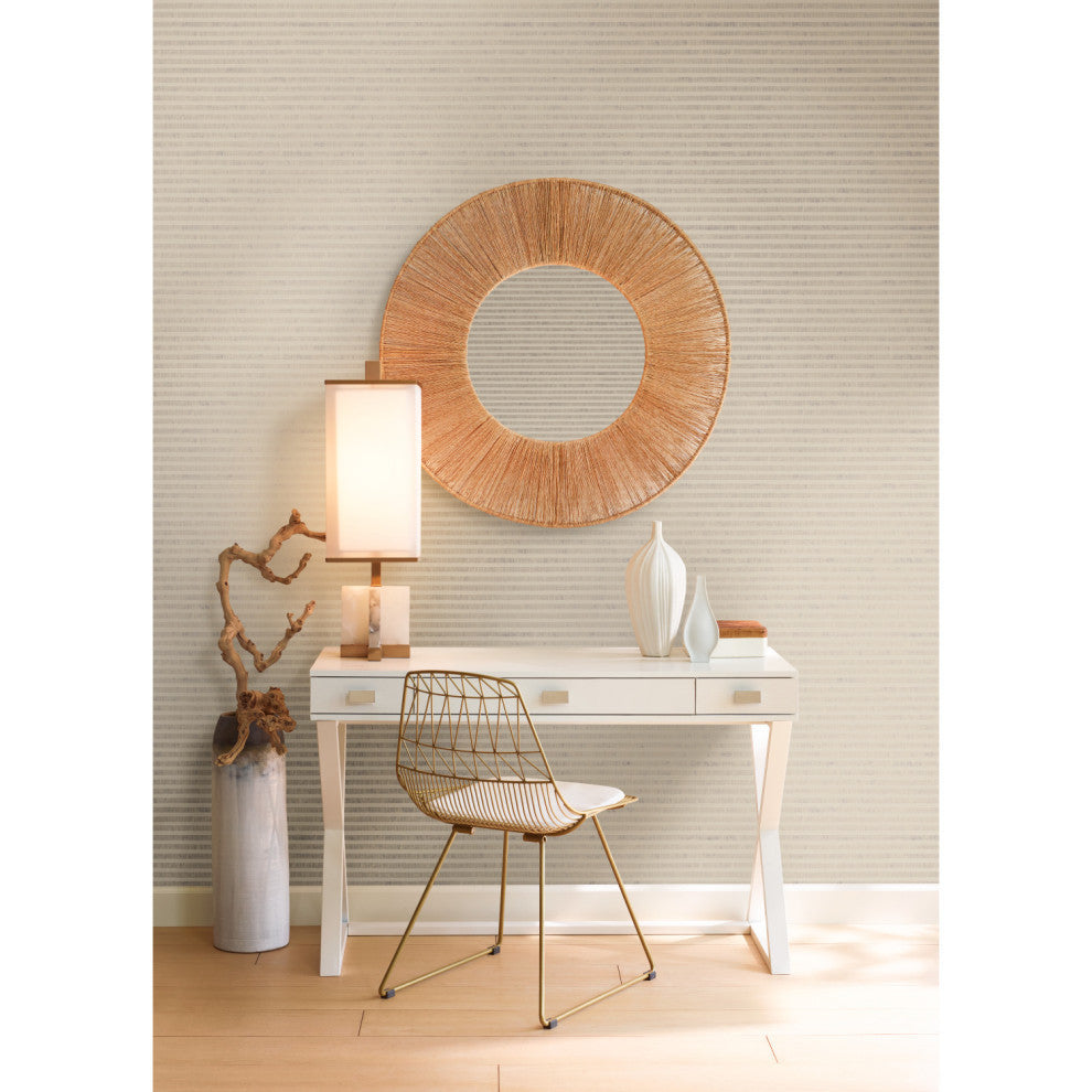 Putty and Blue Faux Capiz Wallpaper
