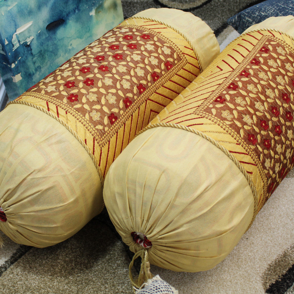 Natural Geo Yellow/Gold Gao Takiya Bolster Pillow, Set of 2