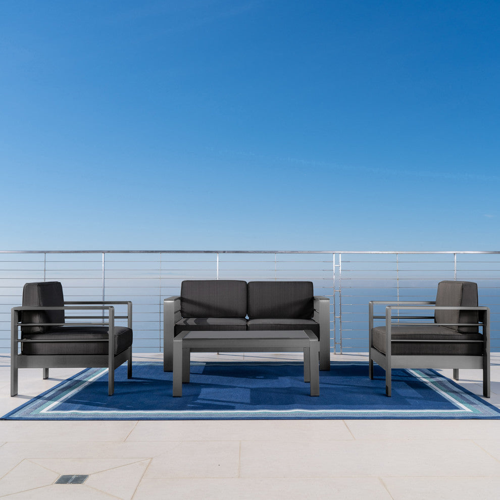 GDF Studio 4-Piece Crested Bay Outdoor Aluminum Loveseat Chat Set