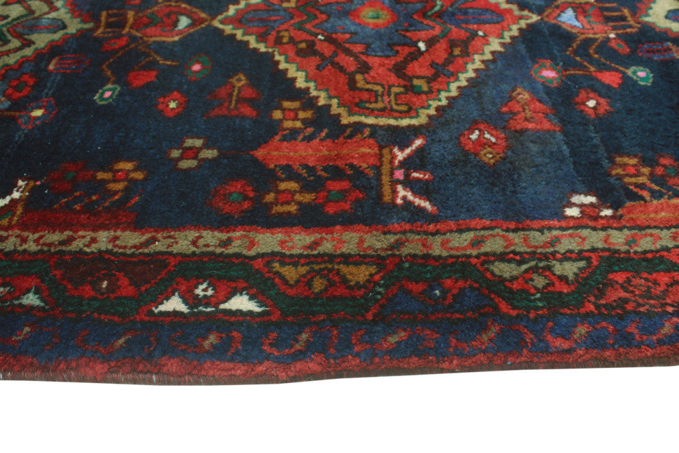 Fine Vintage Distressed Leandro Navy/Burgundy Runner, 3'4x10'2