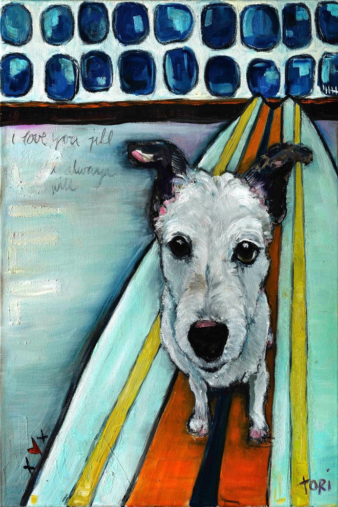 "Dog on Surfboard" Painting Print on Canvas by Tori Campisi