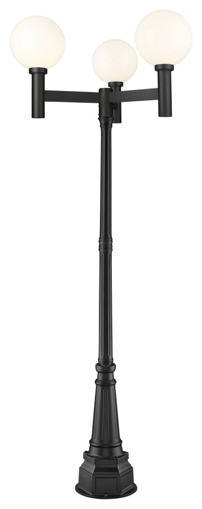 Zlite 597BP3-564P-BK 3-Light Outdoor Post Mounted Fixture, Opal