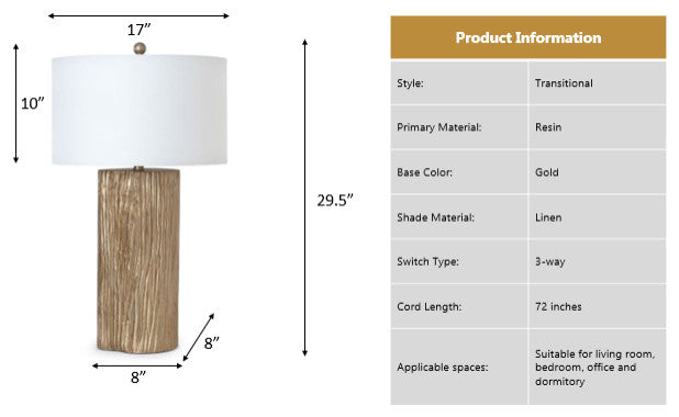 Reclaimed Wood 30" Gold Polyresin Table lamp With White Shade., Set of 2