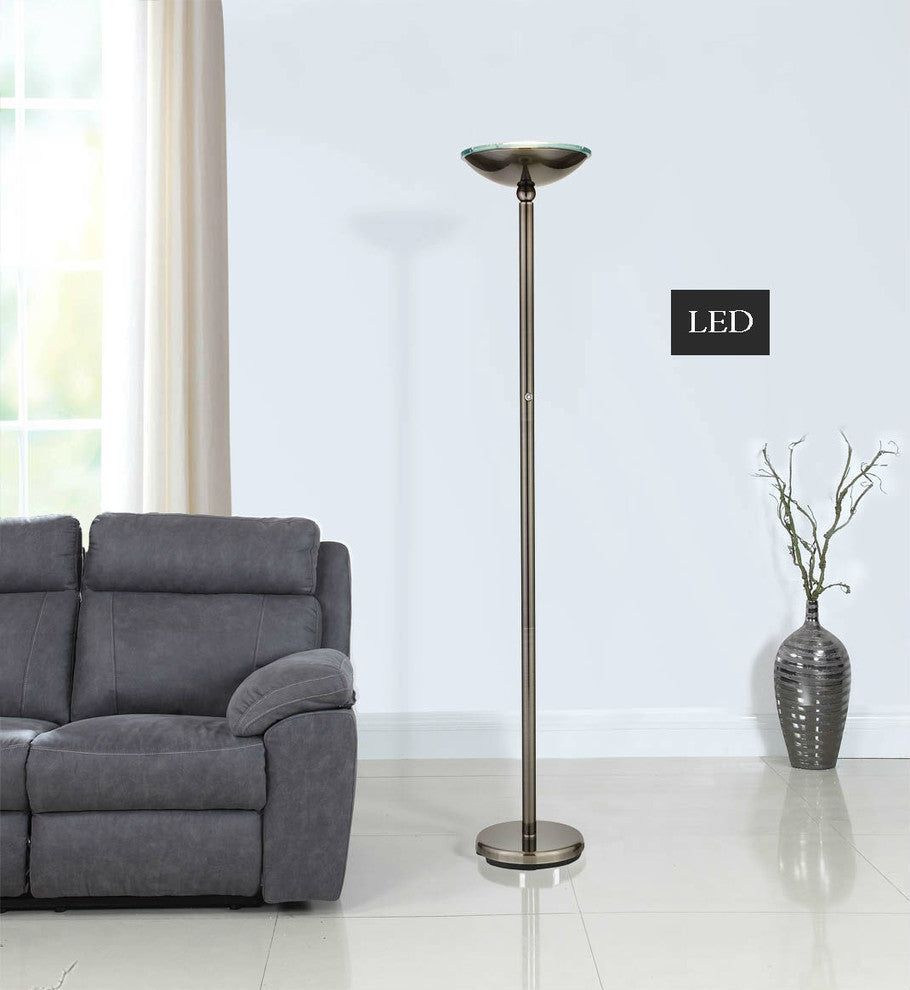 Artiva USA "Saturn" 71" LED Brushed Black Steel Torchiere Lamp With Touch Dimmer
