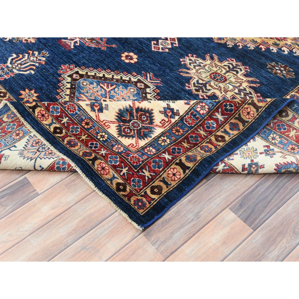 Blue, Afghan Super Kazak, Wool, Hand Knotted, Rectangle Rug, 12'x15'9"