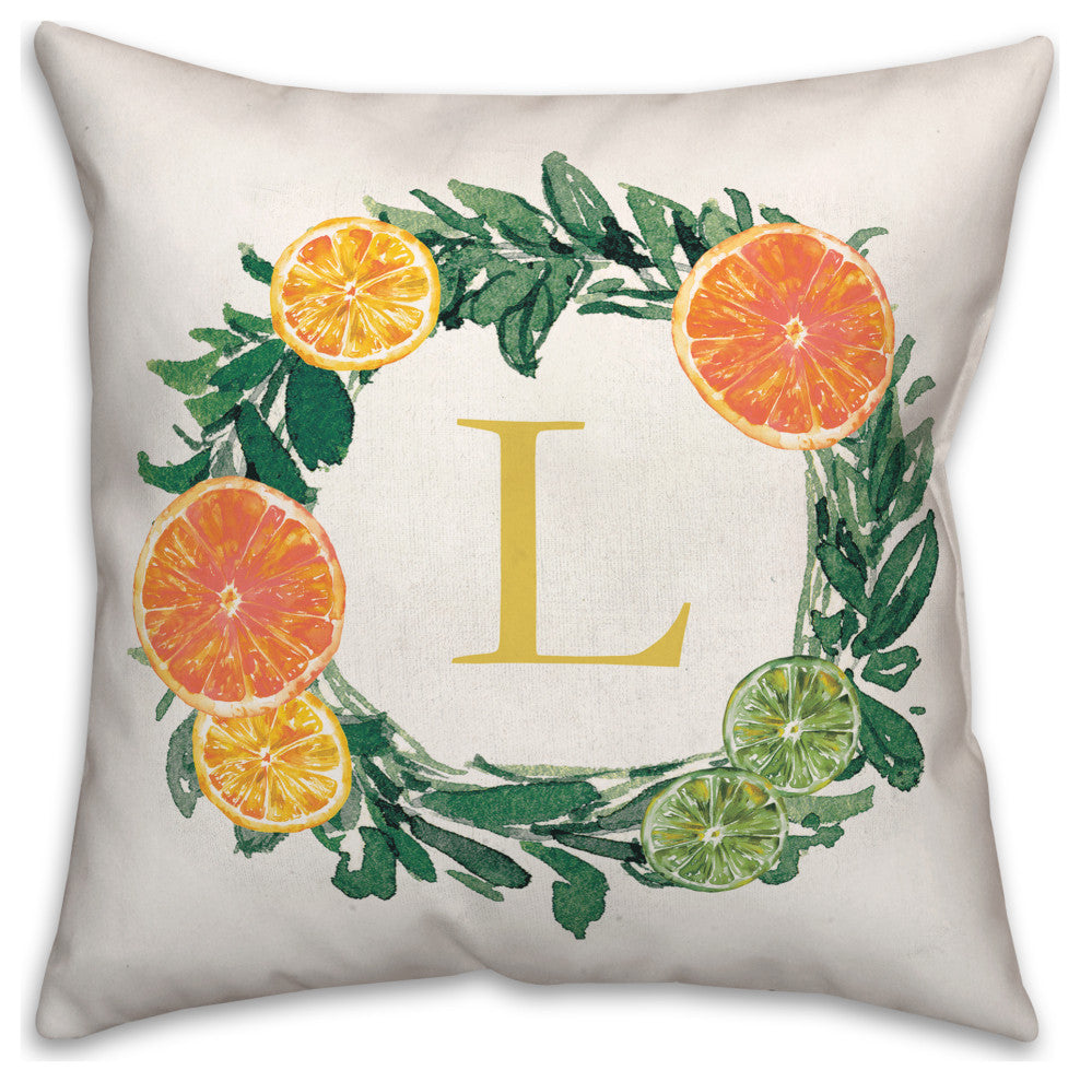 L Monogram Citrus 18x18 Indoor / Outdoor Pillow
