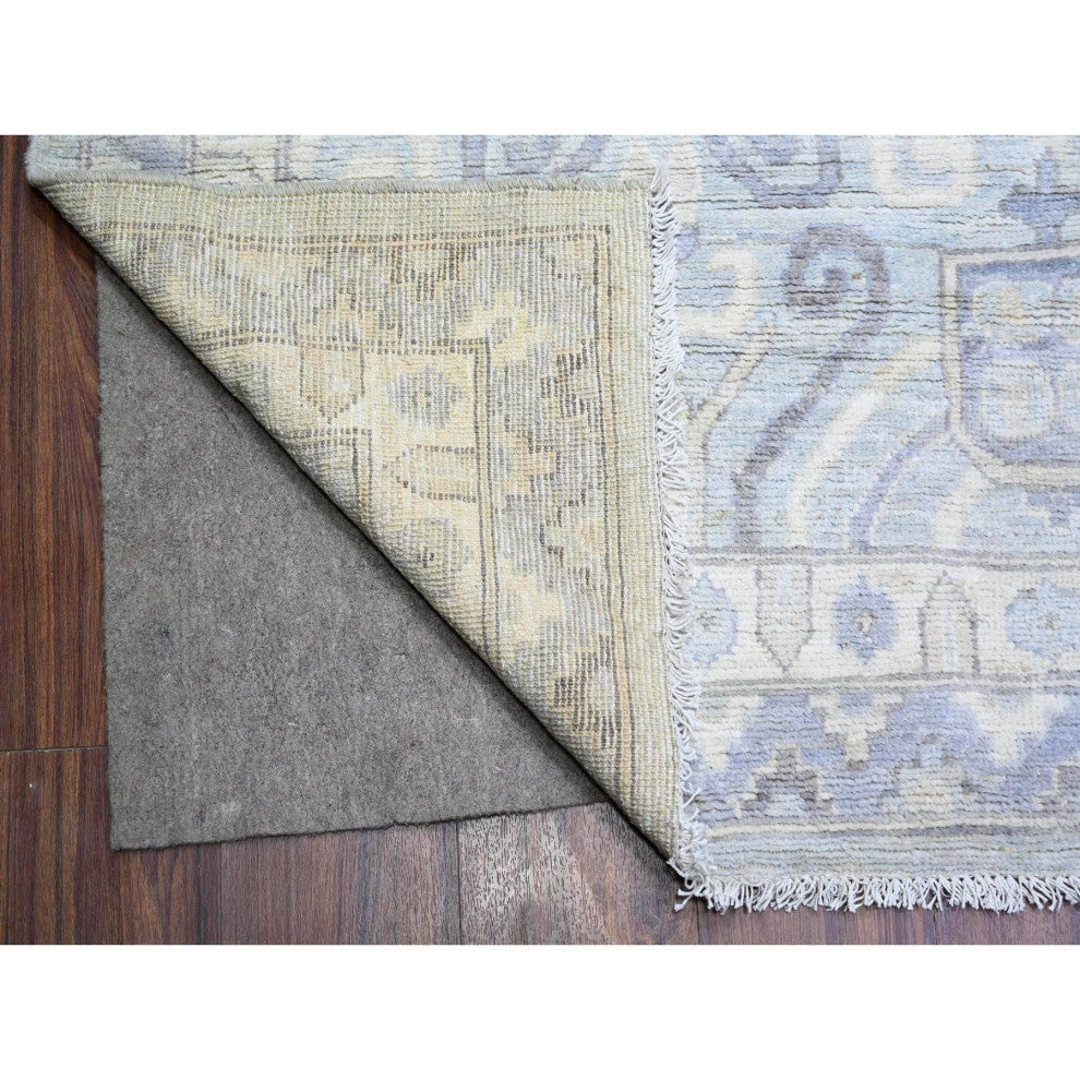 Chrome Gray Wool Hand Knotted White Wash Peshawar Oversized Rug, 11'10"x16'3"