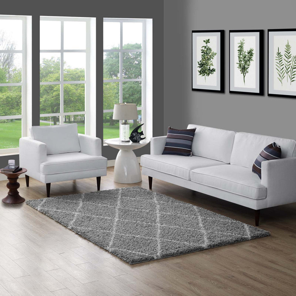 Gray and Ivory Toryn Diamond Lattice 5x8 Shag Area Rug