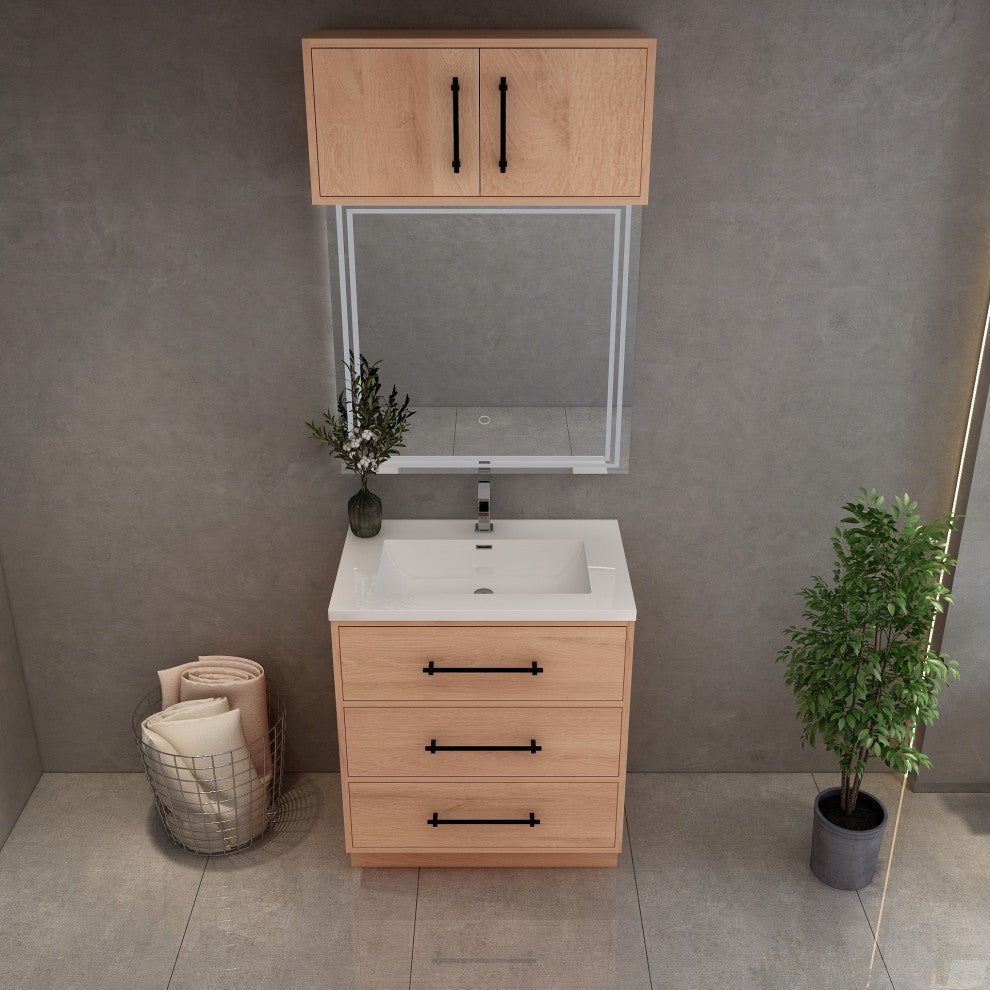 Victoria 30" Solid Wood Bath Vanity, Overhead Cabinet, Red Oak