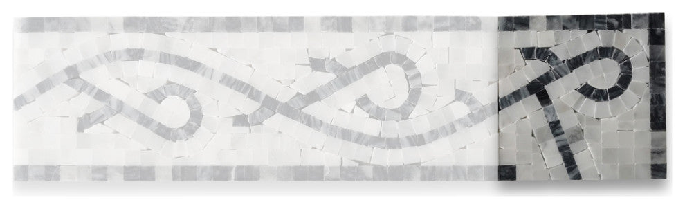 Stretch Bardiglio 4x4 Marble Mosaic Border Corner Tile Honed, 1 piece