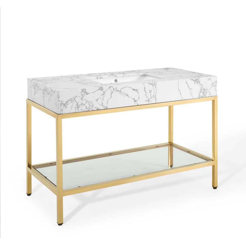 Kingsley 50" Gold Stainless Steel Bathroom Vanity Gold White