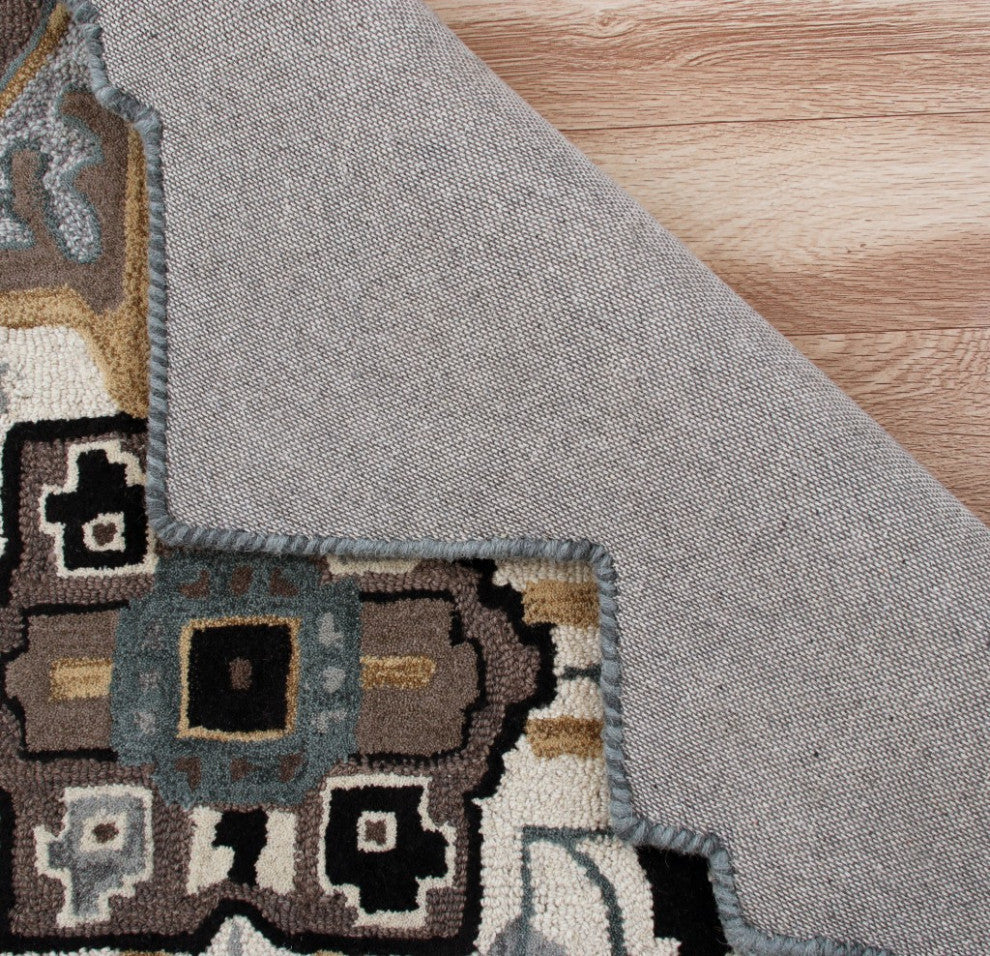 5" Gray and Beige Medallion Area Rug