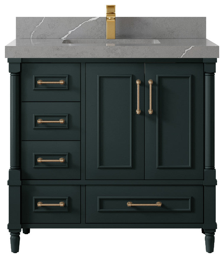 Aberdeen 36 Center Sink Bath Vanity in Dark Forest Green 2" Piatra Gray