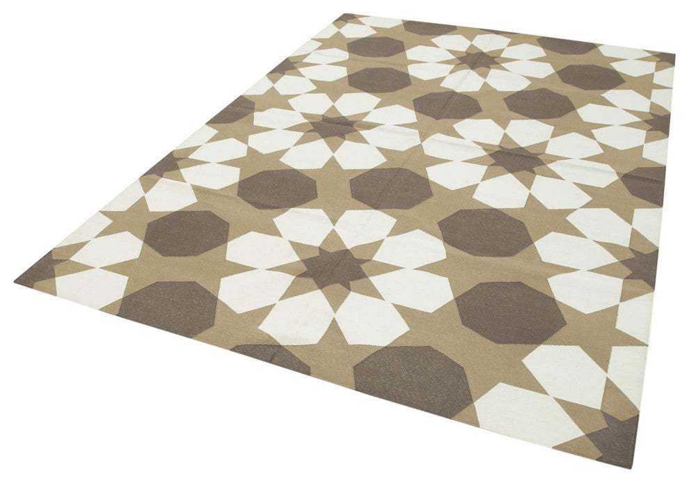 Rug N Carpet - Handmade Wool 6' 2'' x 8' 9'' Geometric Dhurrie Kilim Rug