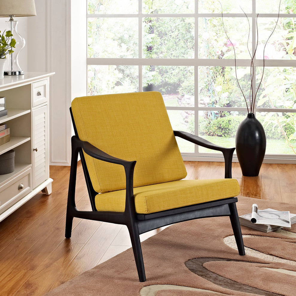Modern Contemporary Armchair, Yellow Fabric