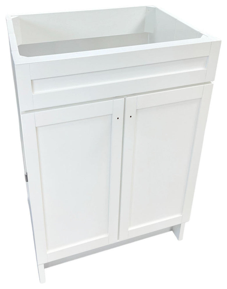 SmartFold 24" Single Sink Vanity, White With White Ceramic Top, Matte Black