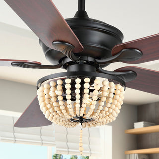 Erin 52" 3-Light LED Ceiling Fan, Iron/Wood Beads, Remote/App Control, brown