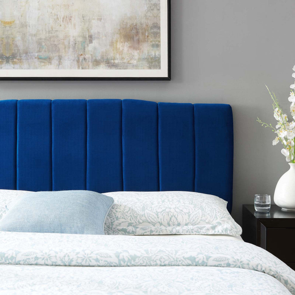 Tufted Headboard, Full Queen Size, Velvet, Blue Navy, Modern Contemporary