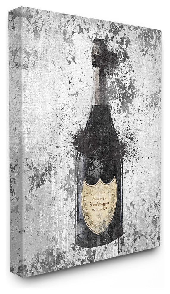 Champagne Gray Gold Ink Illustration Canvas Wall Art, 24"x30"