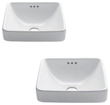 Elavo Square Ceramic Semi-Recessed White Bathroom Sink, Pack of 2