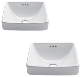 Elavo Square Ceramic Semi-Recessed White Bathroom Sink, Pack of 2