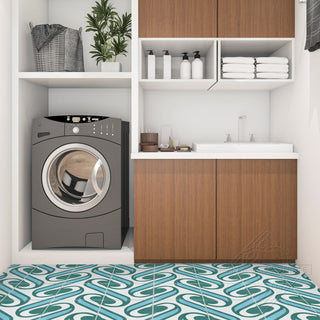 8"x8" Surf Aqua Handcrafted Cement Tile, Set of 16