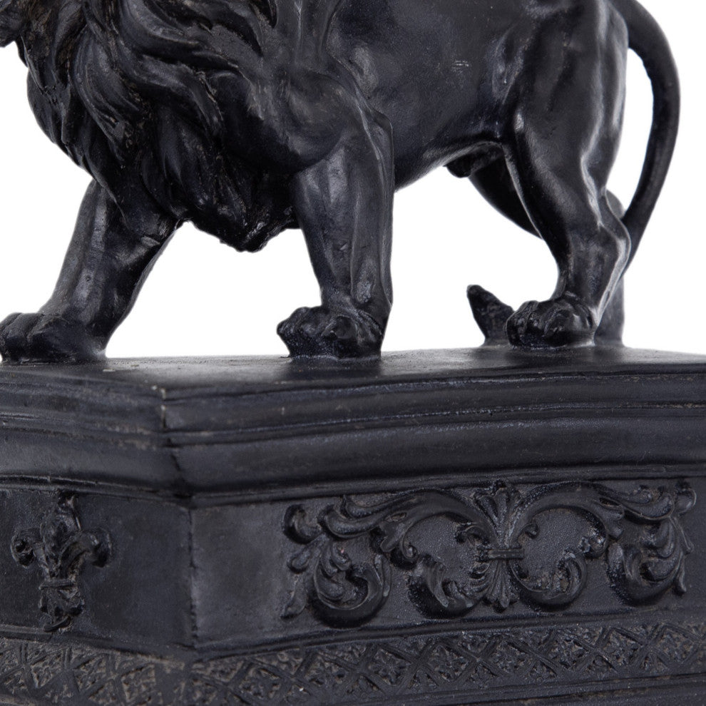 Benzara 2-Piece Set Bookends, Lion Statuette Figurines, Glossy Black Resin