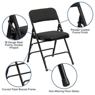 2 Pack HERCULES Triple Braced & Double Hinged Upholstered Folding Chair, Black Pattern