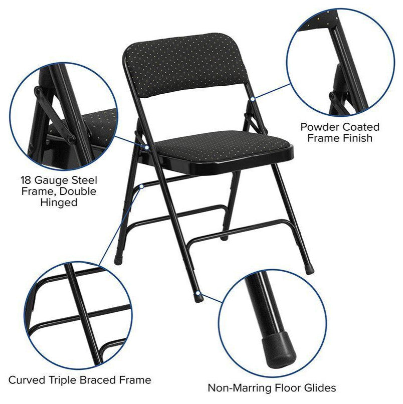 2 Pack HERCULES Triple Braced & Double Hinged Upholstered Folding Chair, Black Pattern