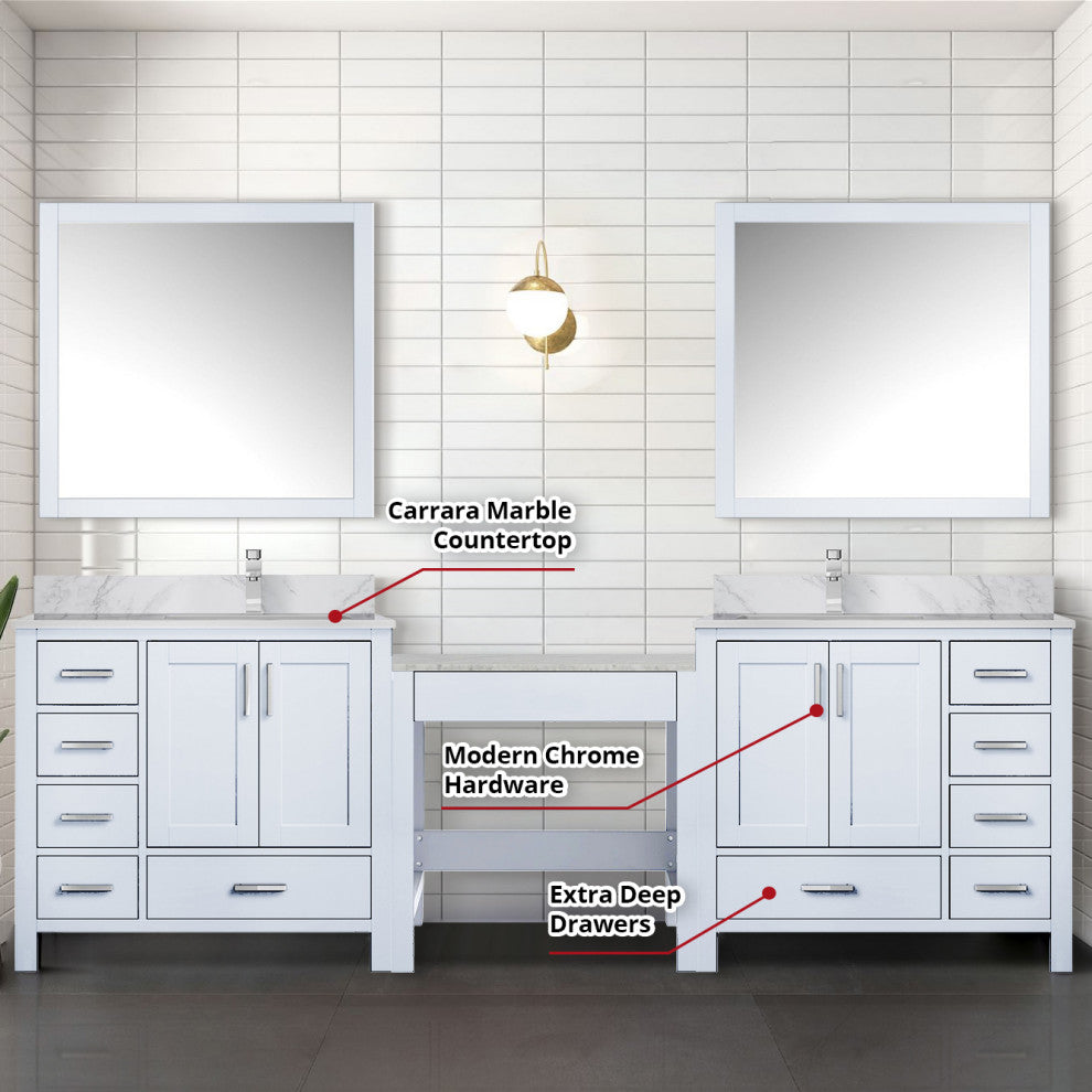 Lexora Coraline Double Bath Vanity White 102 With Countertop, Faucet & Mirror