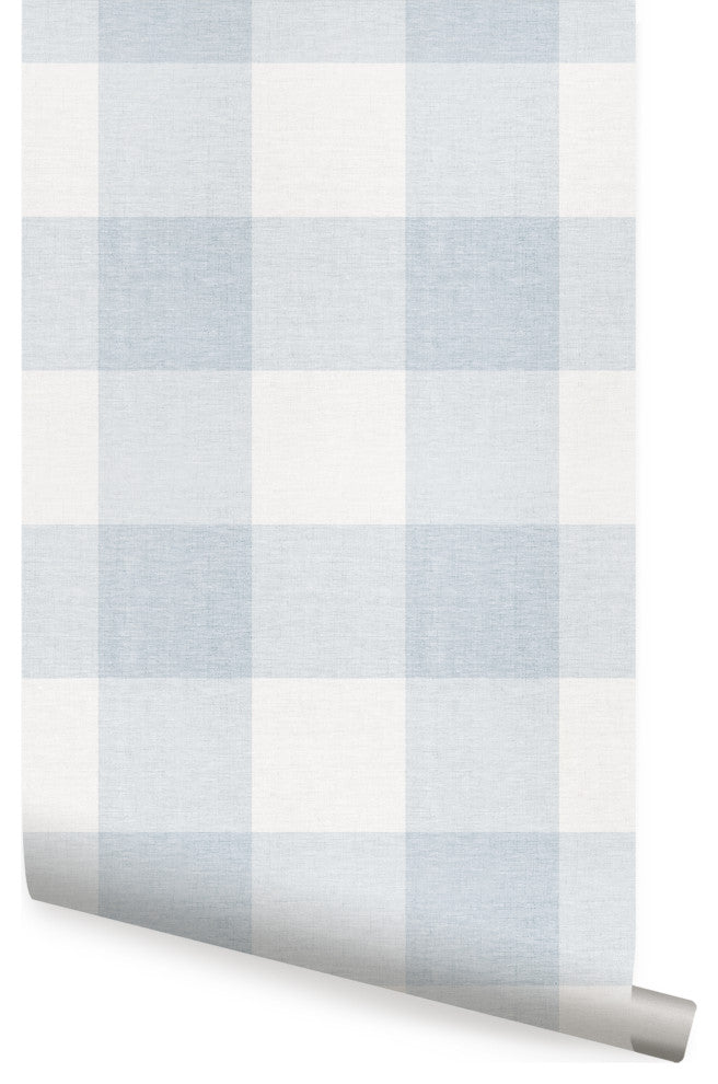 Checkered Fabric Look Medium Peel and Stick Vinyl Wallpaper, Blue, 24"x108"