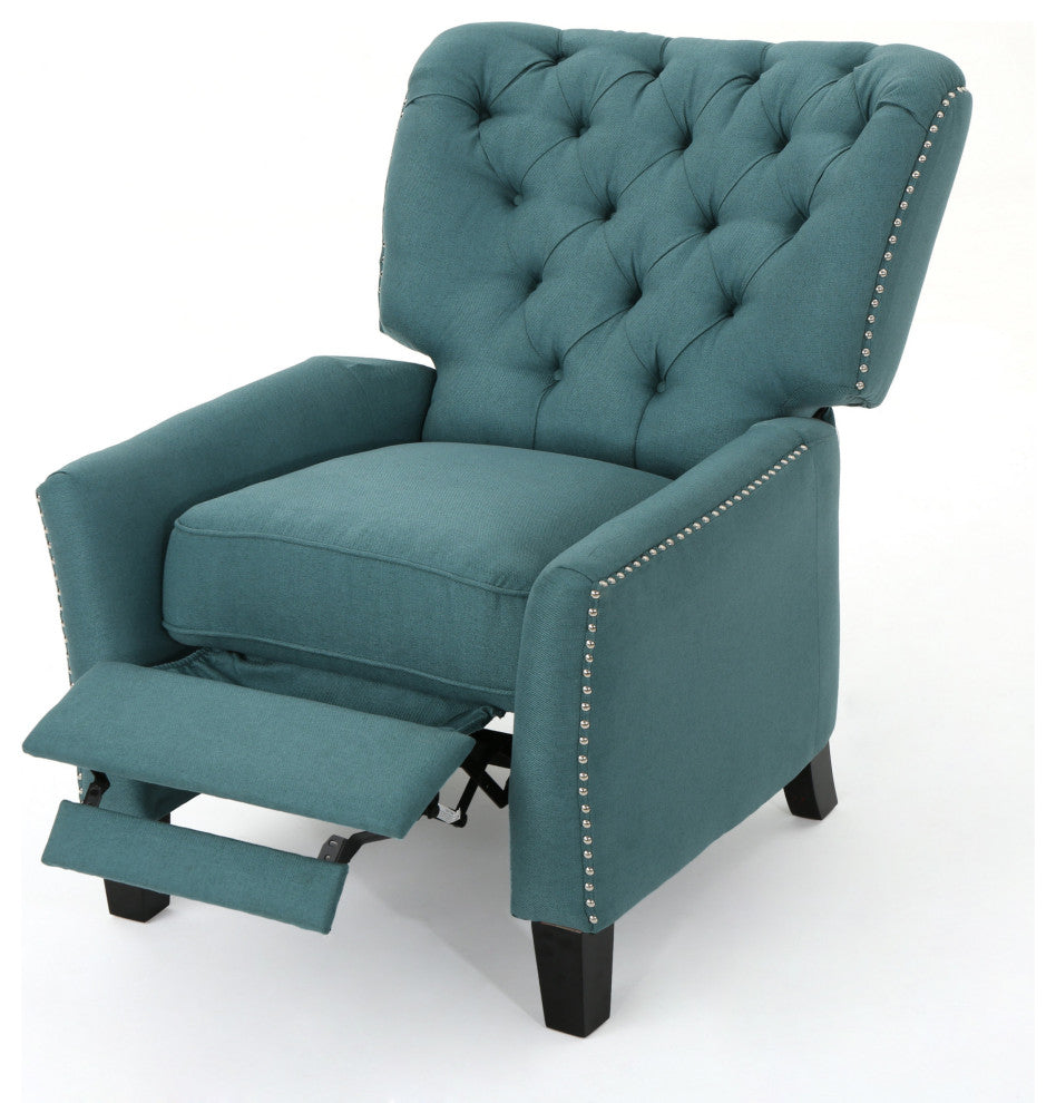 GDF Studio Carlyle Tufted Back Fabric Recliner Armchair, Dark Teal