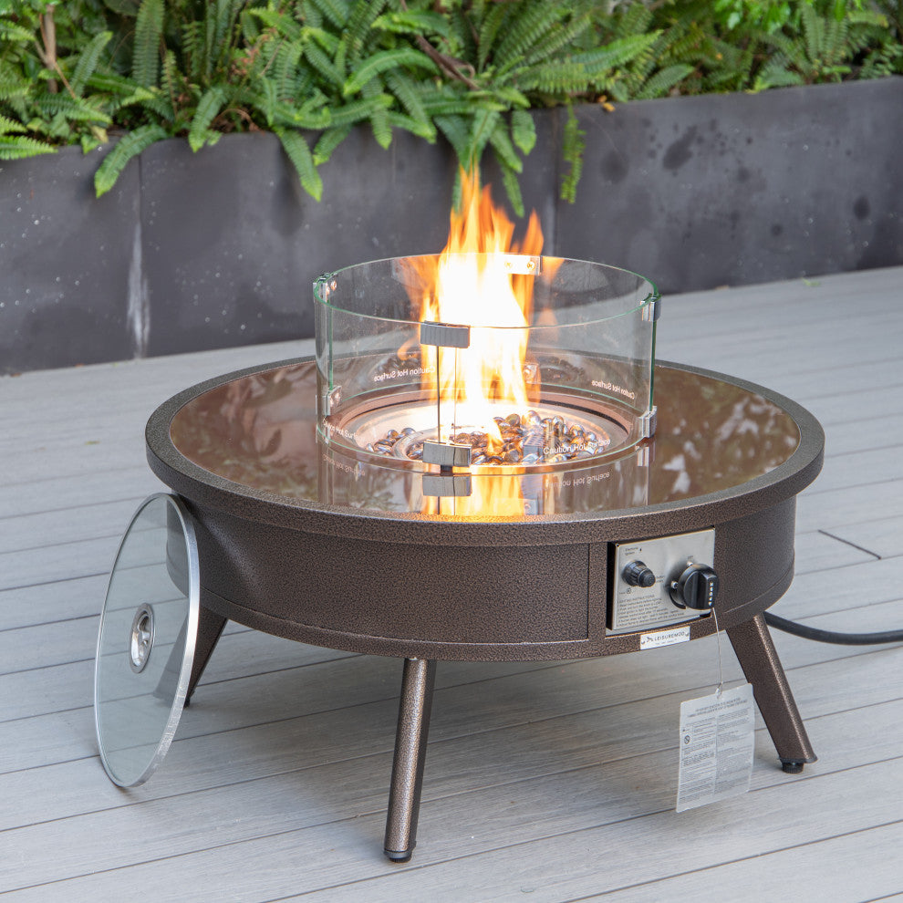LeisureMod Walbrooke Patio Conversation Set With Fire Pit Table, Grey
