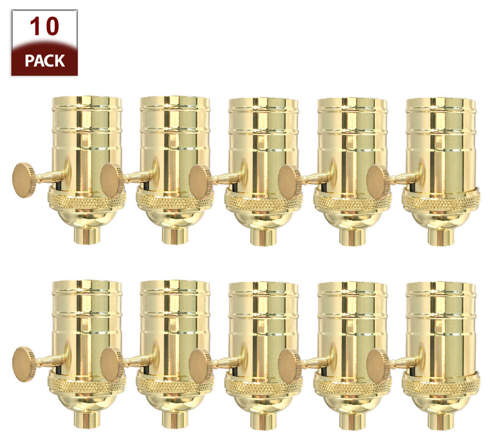 Royal Designs, Inc. On/Off Turn Knob Lamp Socket, Polished Brass, Set of 10