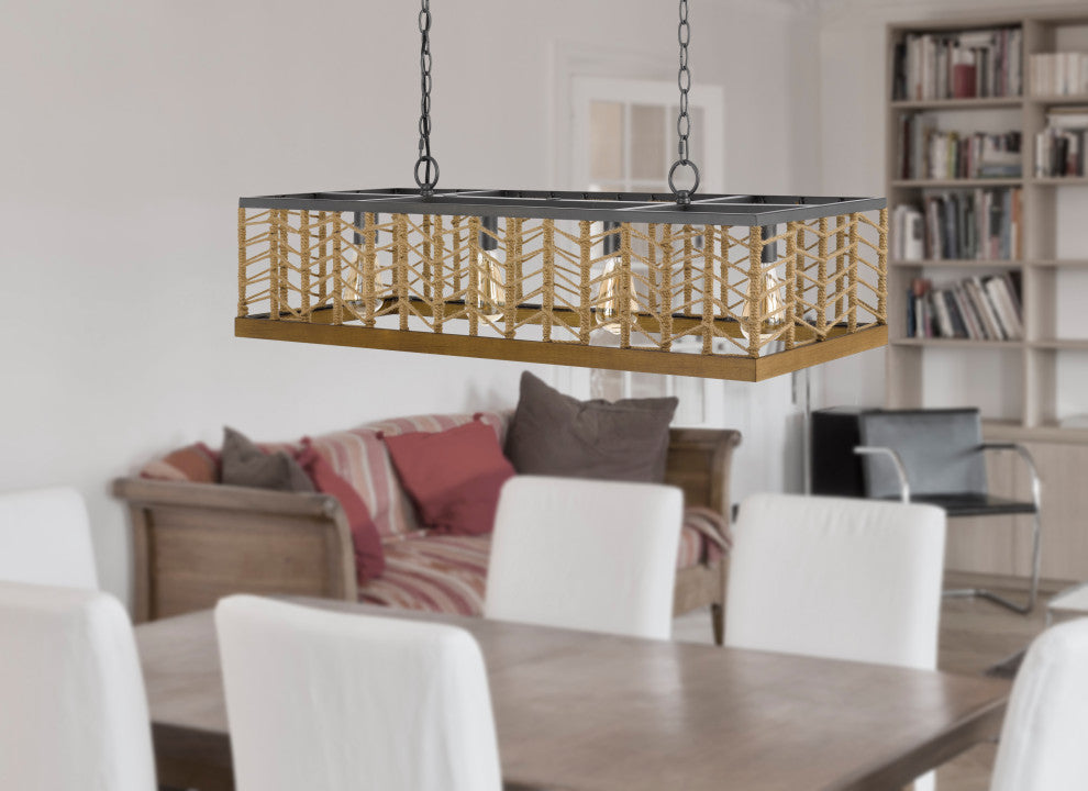 Winfall Metal and Birchwood Ceiling Light With Rope Shade, Fx-3811-4