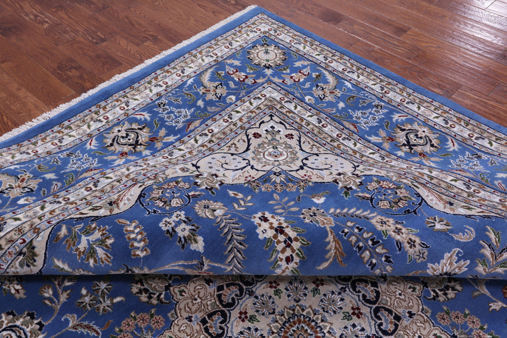 12' Square Wool & Silk Persian Nain Handmade Rug - Q14880